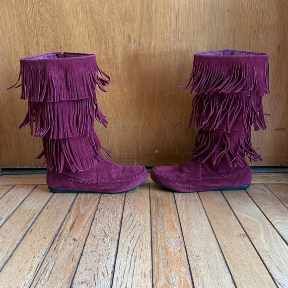 Dark Red Suede Fringe Boots Burgundy sz 7.5 - Picture 3 of 9